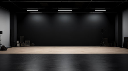 Blank black studio. black background studio. Generative AI.の素材
