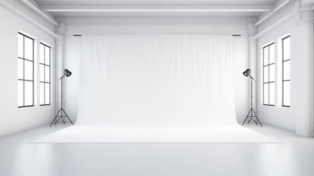 Blank white studio. White background studio. Generative AI.の素材
