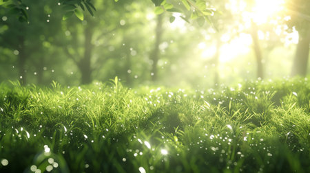 Green lawn and trees background with copyspace. Nature background concept. Generative AIの素材