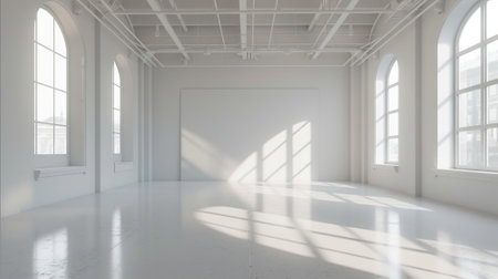 Blank white studio. White background studio. Generative AI.の素材