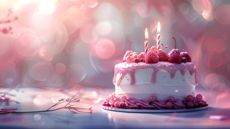 Birthday cake on blur background with studio light. Happy Birthday concept. Generative AIの素材