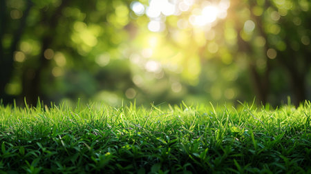Green lawn and trees background with copyspace. Nature background concept. Generative AIの素材