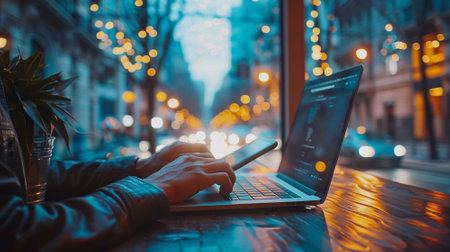 Man working  using iPad on the table at the officeの素材