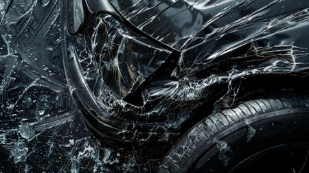 black bumper car scratched with deep damageの素材