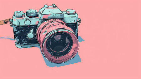 Illustration of camera on pastel background.の素材