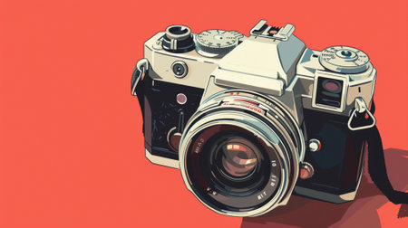 Illustration of camera on pastel background.の素材