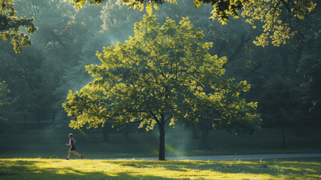 a man running at the parkの素材