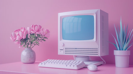 3d cute computer on pastel background.の素材