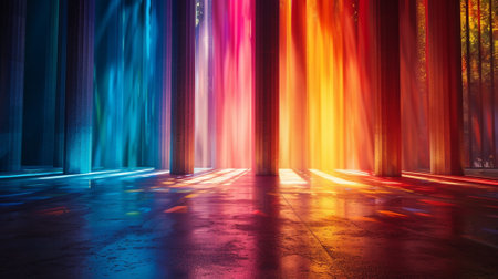 Abstract colorful beams on dark background with copyspace.の素材