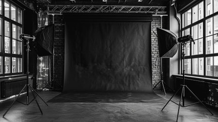 Blank black studio. black background studio. Generative AI.の素材