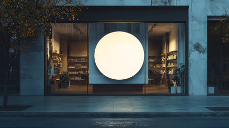 circular shop signboard mockup. Blank signboard.の素材