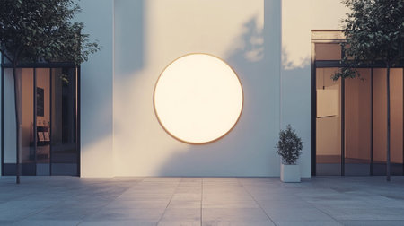 circular shop signboard mockup. Blank signboard.の素材