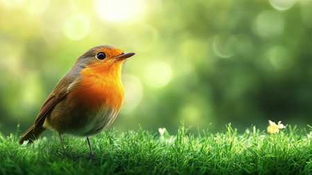 Green lawn and bird background with copyspace. Nature background concept. Generative AIの素材