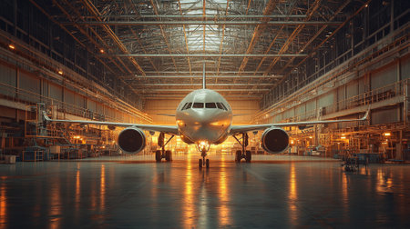Aircraft assembly factory. Plane assembly factory. Generative AI.の素材