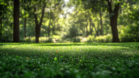 Green lawn and trees background with copyspace. Nature background concept. Generative AIの素材