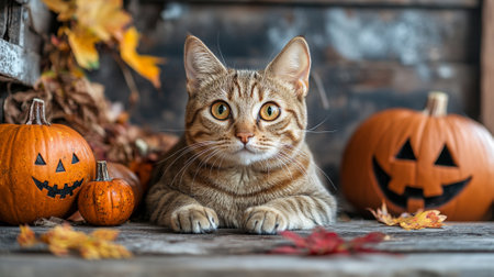 Lovely cat with copyspace background decorate with halloween.の素材