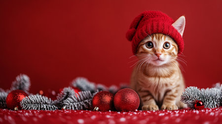 Lovely cat with copyspace background decorate christmas concept.の素材
