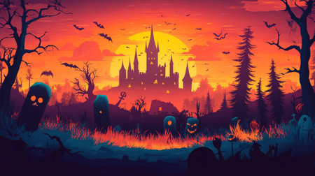illustration of castle halloween background. Halloween concept.の素材