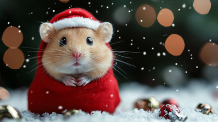 Hamster wearing christmas costume in copyspace background. christmas concept. Lovely pet concept.の素材