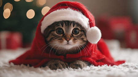 Lovely cat with copyspace background decorate christmas concept.の素材