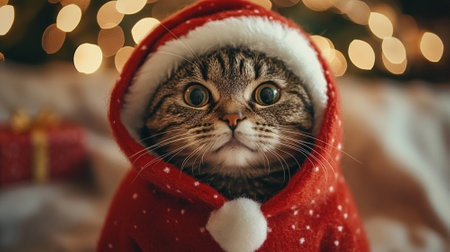 Cat wearing christmas costume in copyspace background. christmas concept. Lovely pet concept.の素材