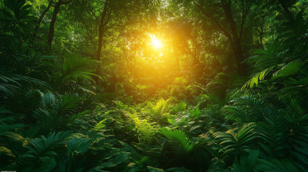 Green forest background. leaves background with copy space.の素材