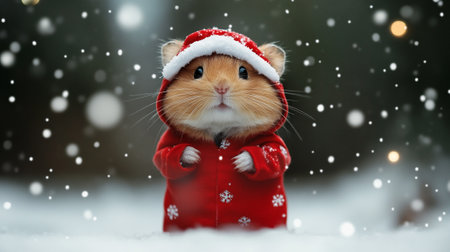 Hamster wearing christmas costume in copyspace background. christmas concept. Lovely pet concept.の素材