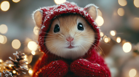 Hamster wearing christmas costume in copyspace background. christmas concept. Lovely pet concept.の素材