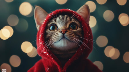 Cat wearing christmas costume in copyspace background. christmas concept. Lovely pet concept.の素材