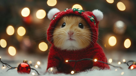 Hamster wearing christmas costume in copyspace background. christmas concept. Lovely pet concept.の素材