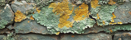 organic texture of green lichen on a stone wall background.の素材