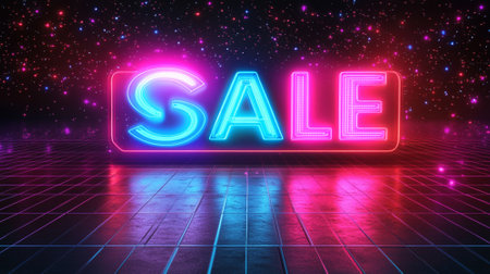Retro Black Friday sale background with 80s-inspired neon colors, grid patterns, and arcade-style discount graphicsの素材