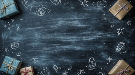 Classic Black Friday sale background with chalkboard textures, hand-drawn sale icons, and white bold textの素材