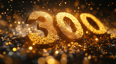 Festive Black Friday background with golden glitter raining down over large, 3D glowing discount numbersの素材