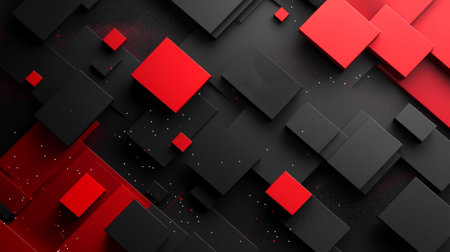 Abstract Black Friday background with 3D red and black geometric shapes, and sale percentages floating in spaceの素材