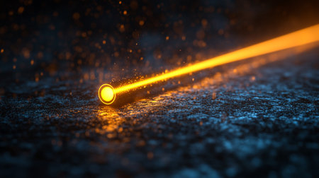 Golden laser on dark background.の素材