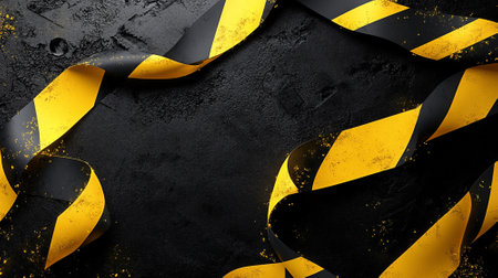 Black and yellow Black Friday sale banner with caution tape, bold fonts, and dramatic lighting for an urgent feelの素材
