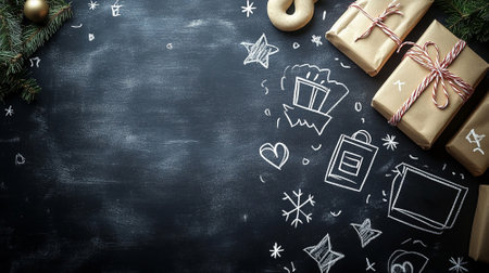 Classic Black Friday sale background with chalkboard textures, hand-drawn sale icons, and white bold textの素材