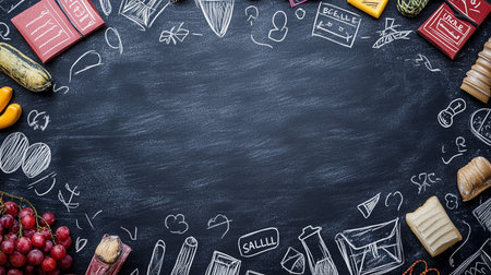 Classic Black Friday sale background with chalkboard textures, hand-drawn sale icons, and white bold textの素材