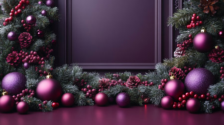 3d of luxury podium with christmas decoration, Christmas concept. Generative AI.の素材