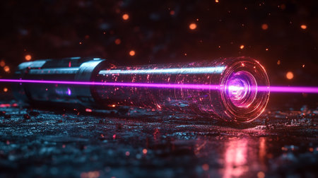 Purple laser on dark background with copy space.の素材