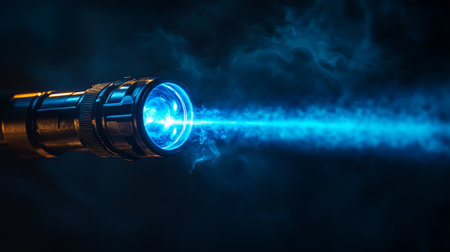 Blue laser on dark background.の素材