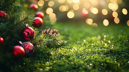 Green lawn with copyspace and flare. Generative AIの素材