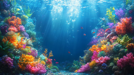 Vibrant coral reef underwater, teeming with marine lifeの素材