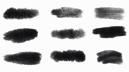 Set of of a collection of black brush strokes created in a grunge style. Vector.のイラスト素材