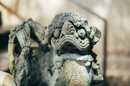lion statue in templeの写真素材