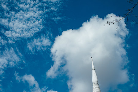 blue sky with cloud and whit pagodaの写真素材