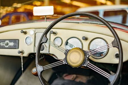 Old vintage console front steering wheelの写真素材