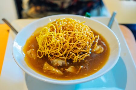 Fried noodle with scallop and mushroomの写真素材