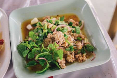 Spicy minced pork salad with glass noodleの写真素材